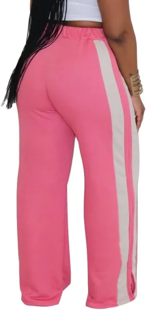 Women's High Waist Wide Leg Sweatpants Straight Leg Pants Casual Striped Pants