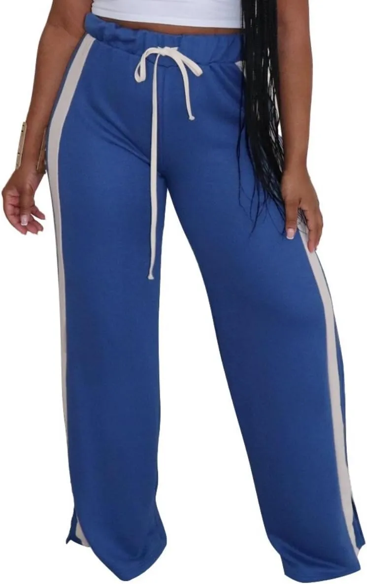 Women's High Waist Wide Leg Sweatpants Straight Leg Pants Casual Striped Pants