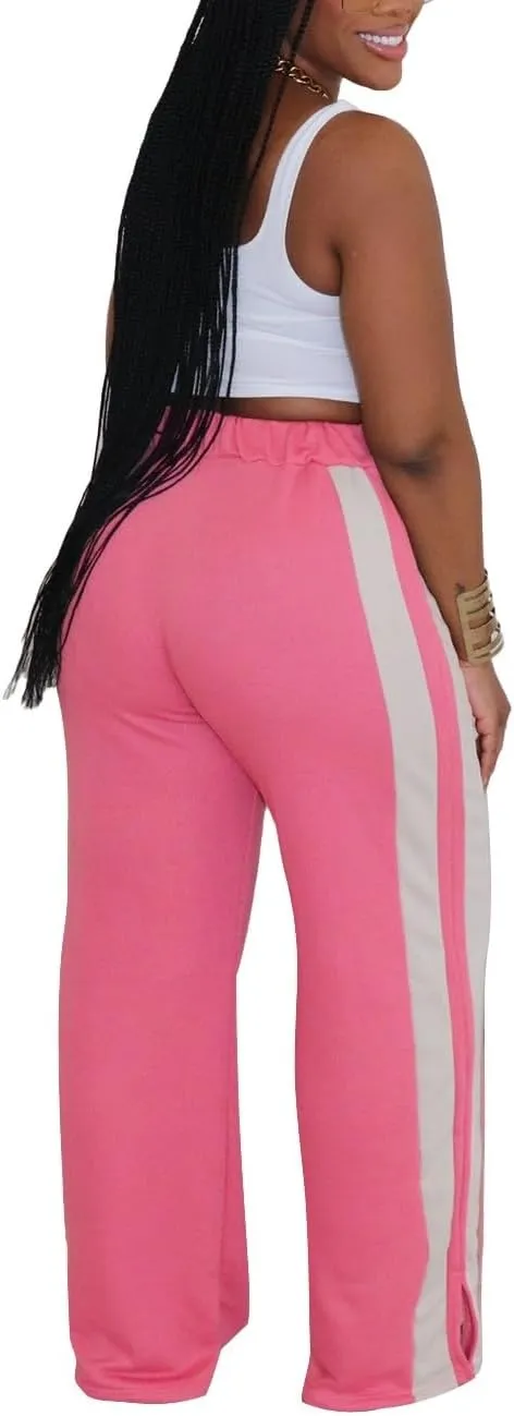 Women's High Waist Wide Leg Sweatpants Straight Leg Pants Casual Striped Pants