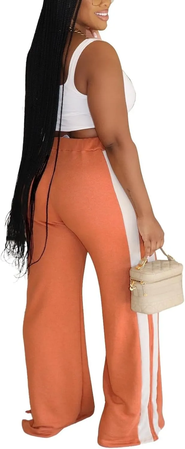 Women's High Waist Wide Leg Sweatpants Straight Leg Pants Casual Striped Pants
