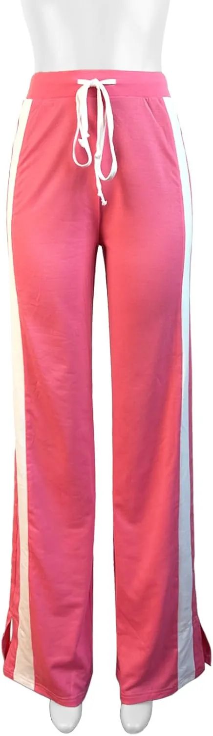 Women's High Waist Wide Leg Sweatpants Straight Leg Pants Casual Striped Pants