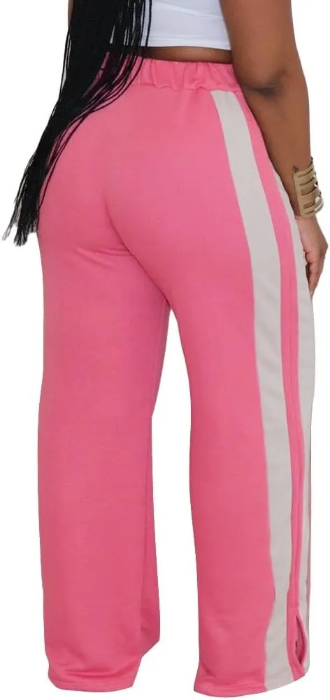 Women's High Waist Wide Leg Sweatpants Straight Leg Pants Casual Striped Pants