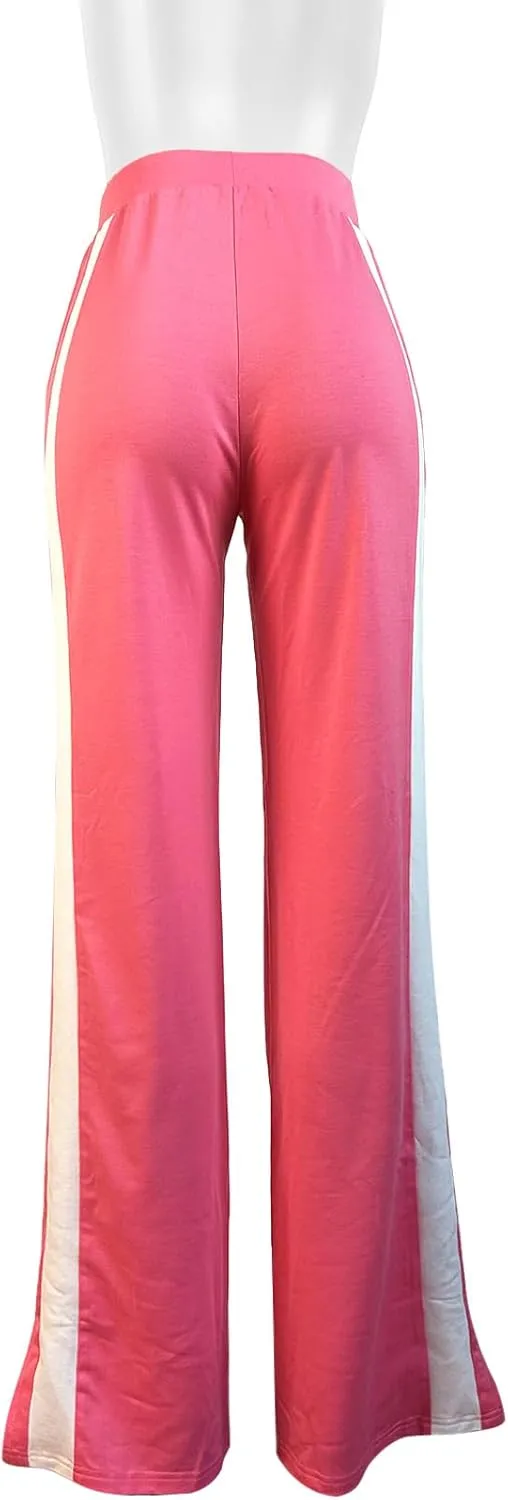 Women's High Waist Wide Leg Sweatpants Straight Leg Pants Casual Striped Pants