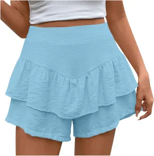 Womens Ruffle Skorts Casual Trendy High Waisted Skirts Inner Shorts Summer Solid Pleated Short Pants Lounge Clothes