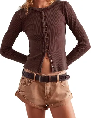 Womens Slim Fitted Cardigan Long Sleeve Y2K Ribbed Tops Button Down Shirts