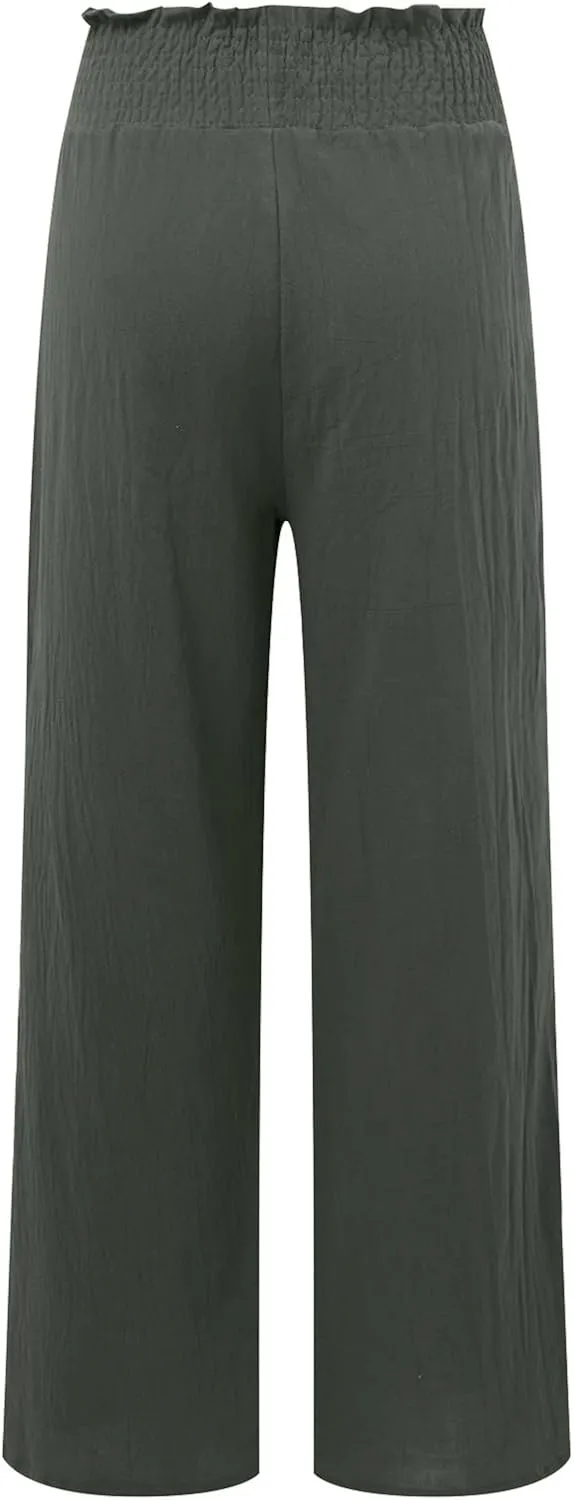 Women's Straight Leg Pants Winter Baggy Travel Slacks with Pockets Barrel Pants Elastic Waist