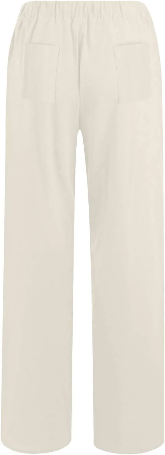 Womens Summer Cotton Linen Pants Casual Wide Leg Drawstring Waist Palazzo Pant Loose Beach Lounge Trousers