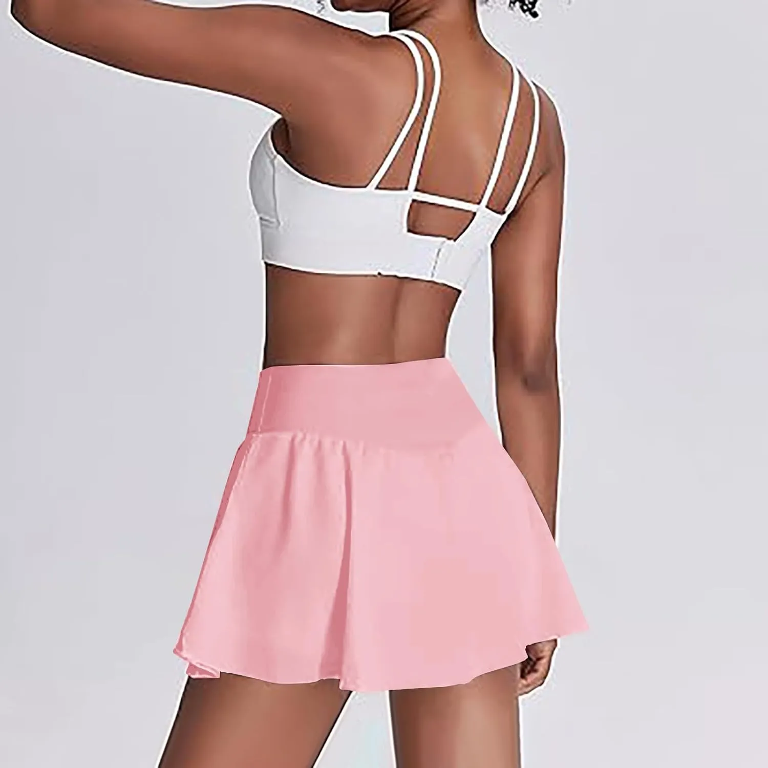 Women's Tennis Skorts Fashion Ruffle High-Waisted Skirt with Built-in Shorts Summer Solid Athletic Running Clothes