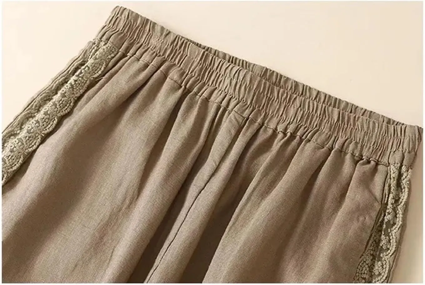 Women's Vintage Style Cotton Linen Slim Fit Cuffed Pants Loose Ankle-Length Harem Pants with Pockets