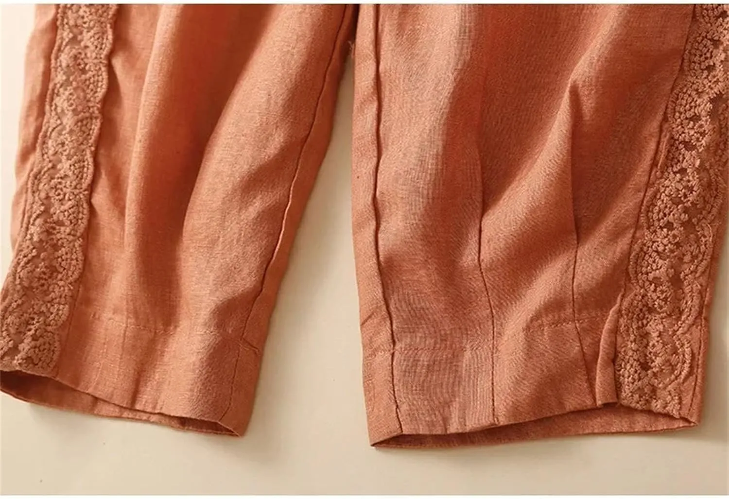 Women's Vintage Style Cotton Linen Slim Fit Cuffed Pants Loose Ankle-Length Harem Pants with Pockets