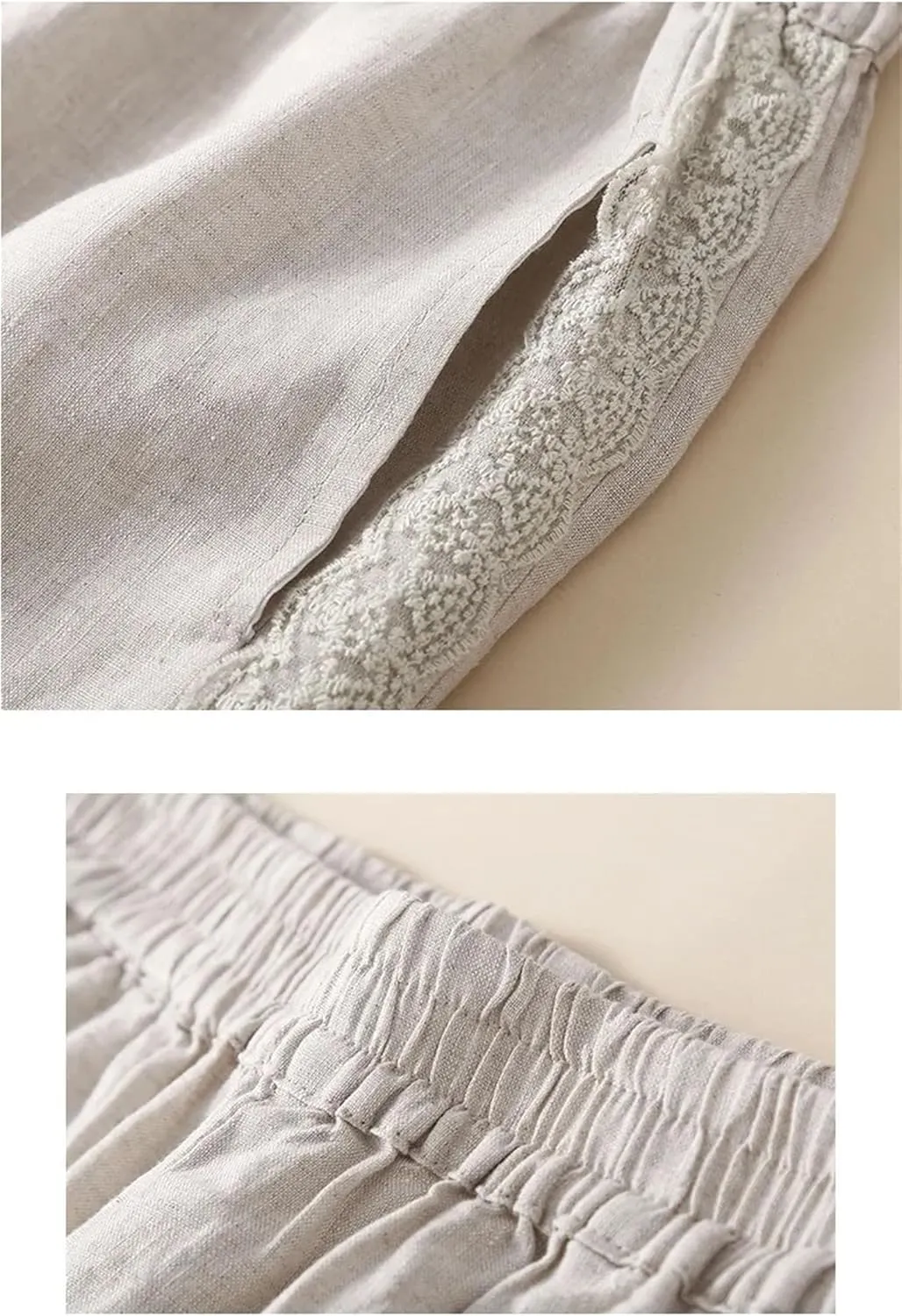 Women's Vintage Style Cotton Linen Slim Fit Cuffed Pants Loose Ankle-Length Harem Pants with Pockets