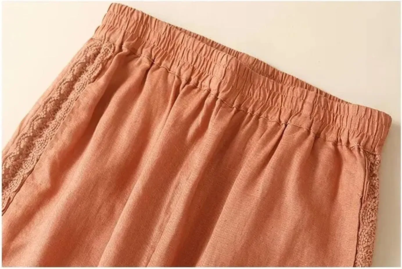 Women's Vintage Style Cotton Linen Slim Fit Cuffed Pants Loose Ankle-Length Harem Pants with Pockets