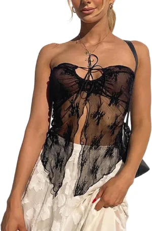 Y2K Sexy Spaghetti Strap Lace Crop Camisole Sleeveless V Neck Sexy Cami Top Slim Fit Adorable Streetwear