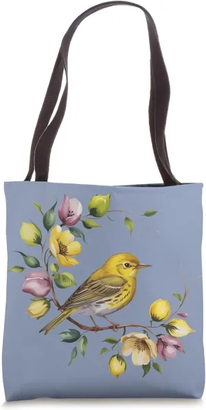 Yellow Warbler with Spring Wildflowers Wildlife Theme Tote Bag