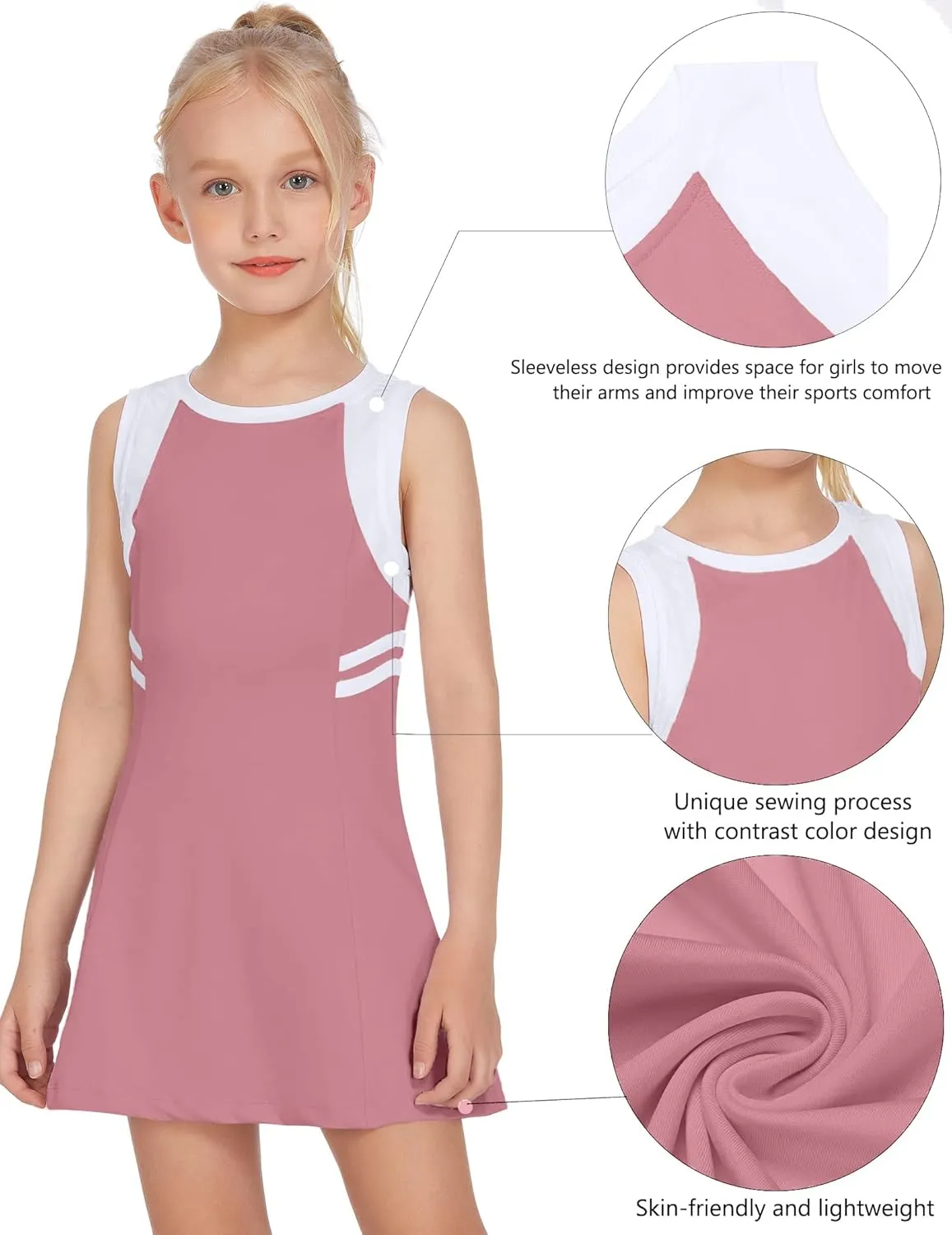 Zaclotre Girls Tennis Dress Cute Golf Outfit Sleeveless Workout Athletic Dresses with Shorts Pockets