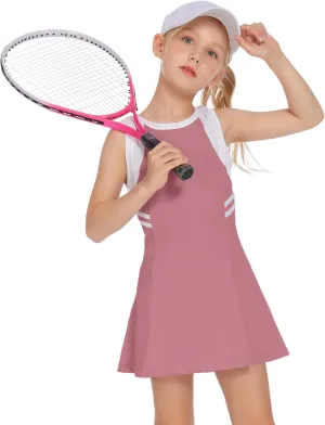 Zaclotre Girls Tennis Dress Cute Golf Outfit Sleeveless Workout Athletic Dresses with Shorts Pockets