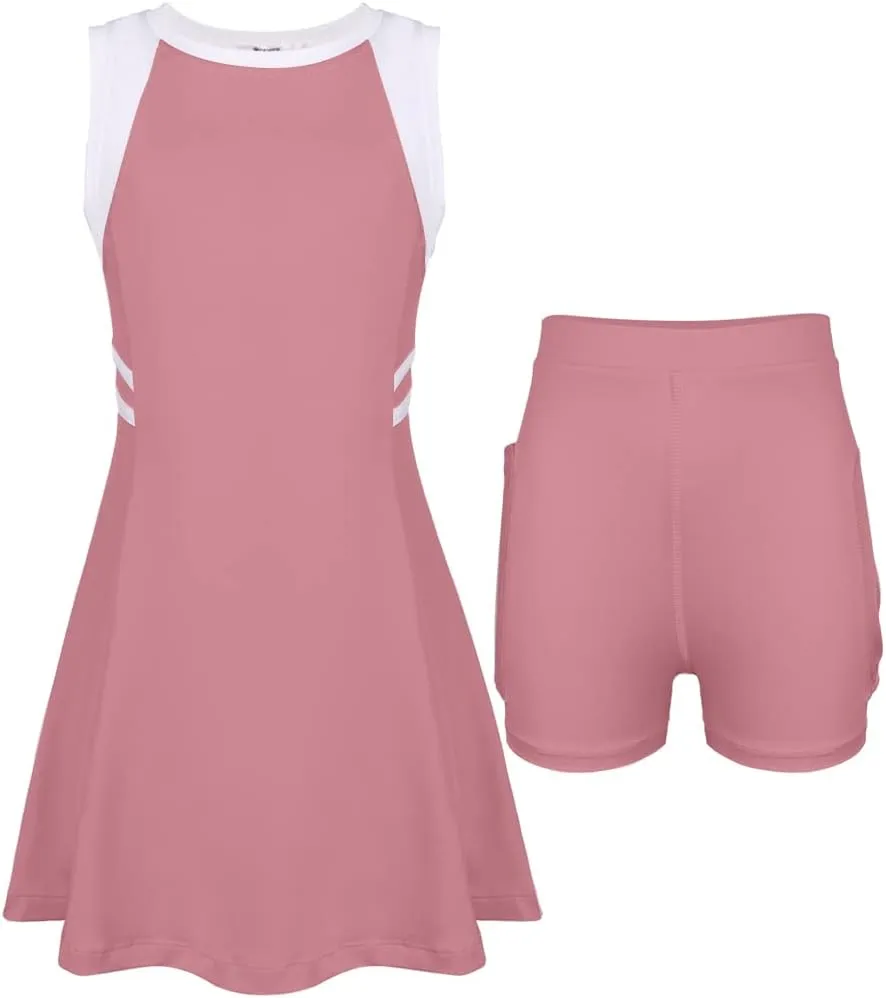 Zaclotre Girls Tennis Dress Cute Golf Outfit Sleeveless Workout Athletic Dresses with Shorts Pockets