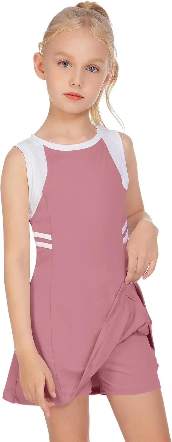 Zaclotre Girls Tennis Dress Cute Golf Outfit Sleeveless Workout Athletic Dresses with Shorts Pockets