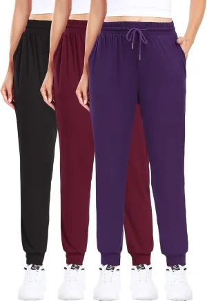ZENEX 3 Pack Joggers for Women & Women's Sweatpants with Pockets, for Running Yoga Workout Lounge Pants.